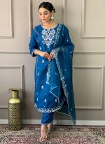 Rayon Blue Festival Wear Embroidery Work Readymade Salwar Suit